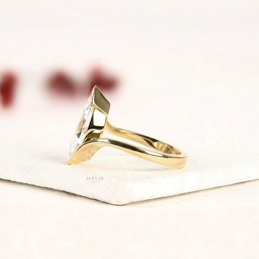 Marquise Cut Moissanite Diamond Bezel Set With Bypass Band - View 2