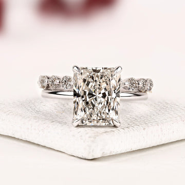 Radiant Cut Solitaire Lab Diamond Bridal Ring Set with Pave Band