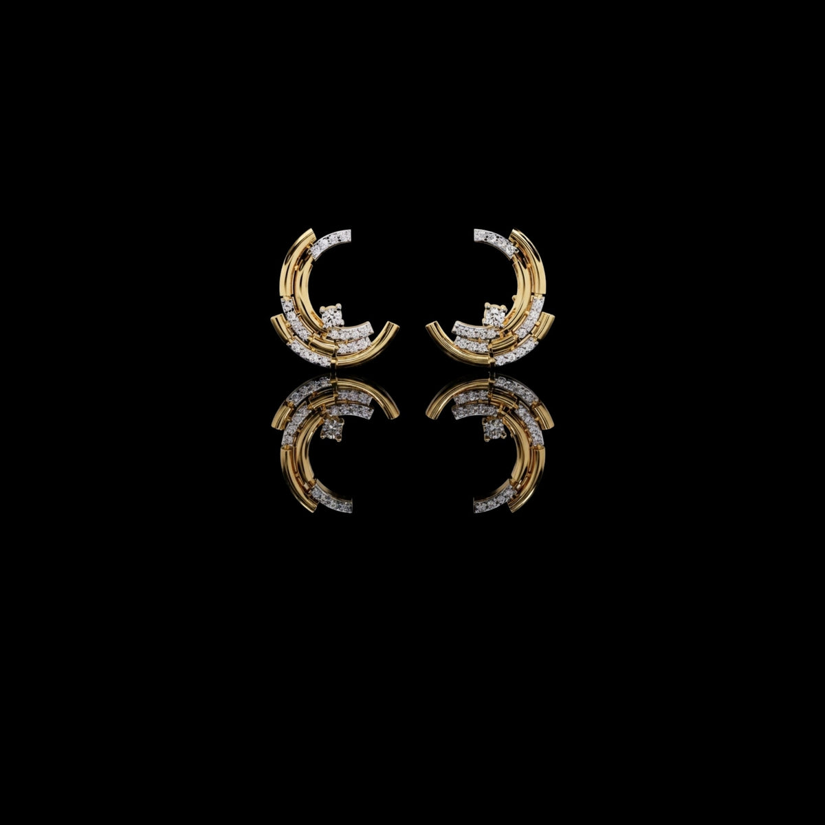 Modern Crescent Round Lab Diamond Hoop Arc Earrings with Round Diamond Accents
