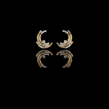 Modern Crescent Round Lab Diamond Hoop Arc Earrings with Round Diamond Accents