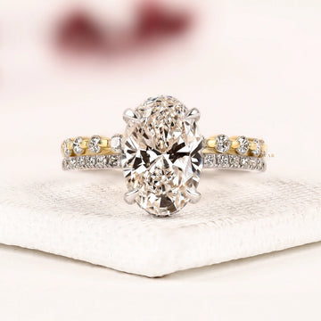 Pave Setting Oval Cut Hidden Halo Lab Diamond Bridal Set