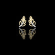 Gold Leaf Stud Earrings with Round Lab Diamond Accented Curve Nature Inspired