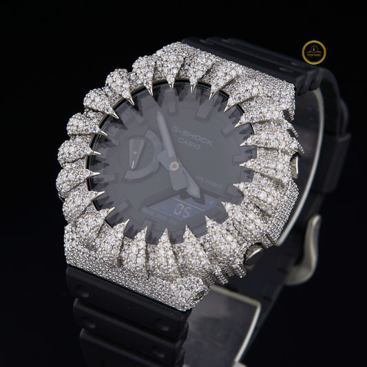 Iced Out Diamond Analog Digital Sports Watch with Black Resin Strap for Men
