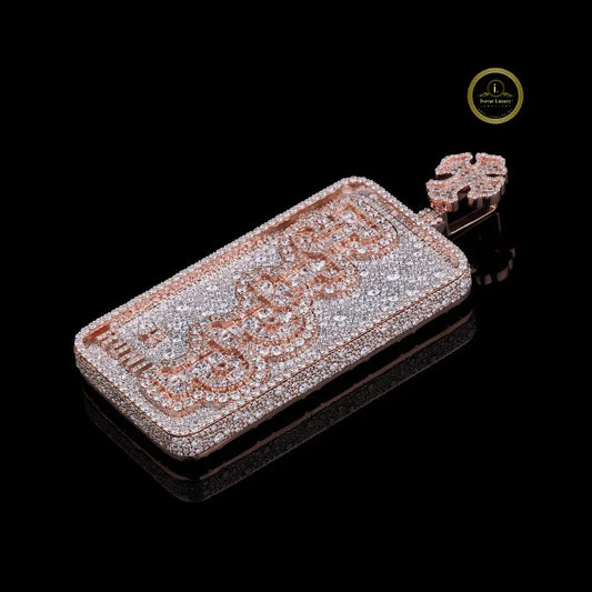 Luxury Moissanite Diamond Playing Card Pendant with Iced Dollar Design in Rose Gold Hip Hop Style By Ivevar