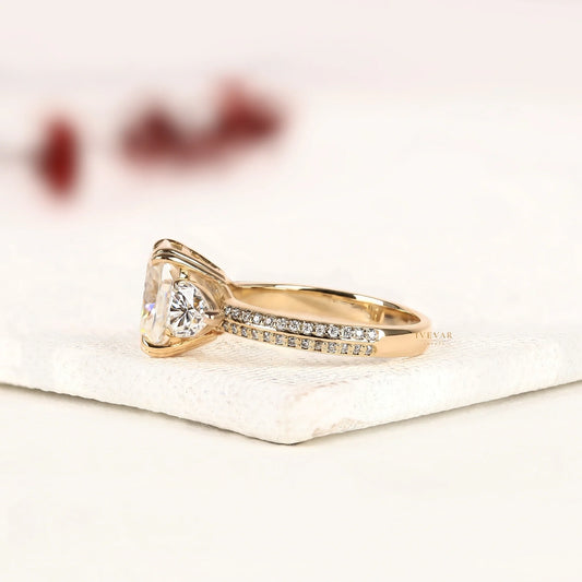 Cushion Cut Three Stone Moissanite Diamond Engagement Ring - View 2