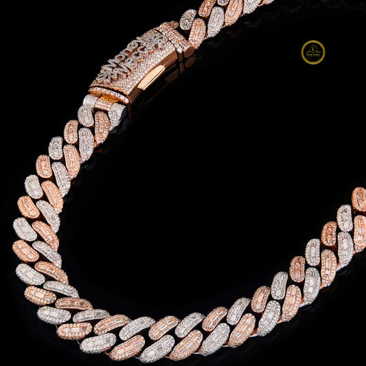 Two-Tone Diamond Miami Cuban Link Chain – Rose Gold & White Gold Iced Out Lab Grown Diamond Necklace
