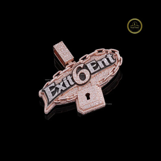 Custom Exit6Ent Moissanite Pendant VVS Rose Gold Iced Out Lock and Chain Jewelry By Ivevar