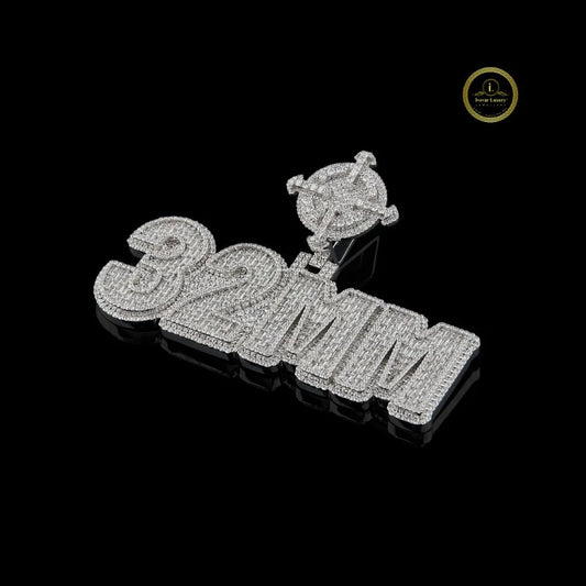 Custom Moissanite "32MM" Nameplate Pendant VVS White Gold Baguette Diamond Crosshair Iced Out Statement Jewelry By Ivevar