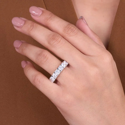 Round Brilliant Moissanite Diamond Eternity Wedding Band - View 2