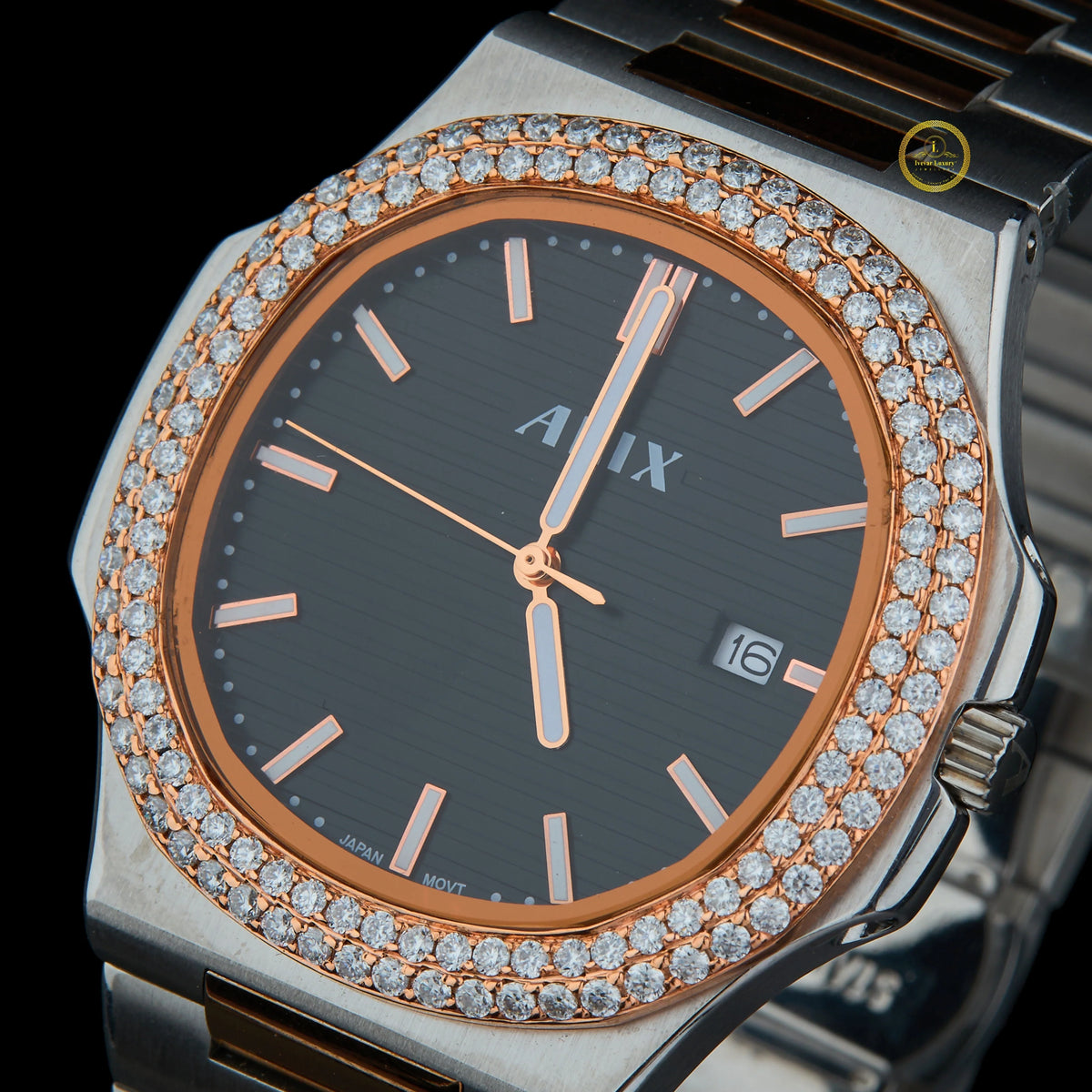 Two-Tone Diamond Bezel Black Dial Sports Watch - View 2