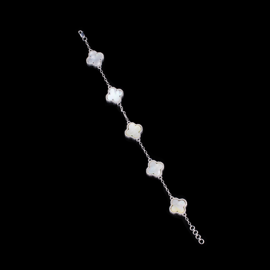 Silver Clover Bracelet with White Mother of Pearl Inlay By Ivevar
