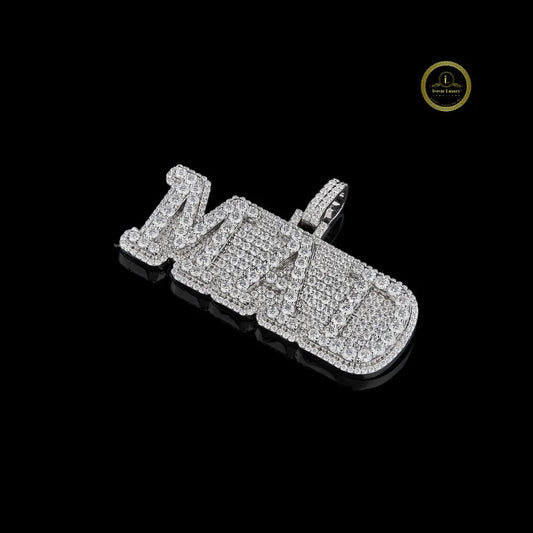 Custom "MAD" Nameplate Moissanite Pendant VVS Clarity White Gold Iced Out Hip Hop Statement Jewelry By Ivevar