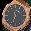 Rose Gold Green Dial Diamond Bezel Men's Rubber Strap Watch - View 2