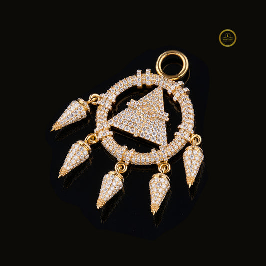 Custom Iced Out Pyramid Eye Medallion Pendant VVS Lab Diamond 14K Yellow Gold Hip Hop Jewelry By Ivevar