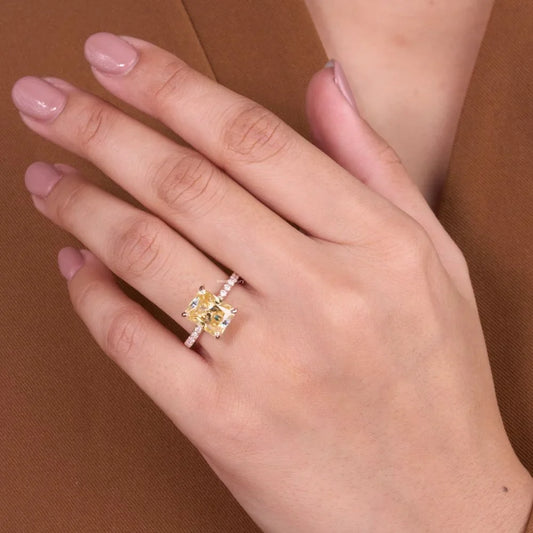 Radiant Cut Moissanite Diamond Pave Engagement Ring - View 2