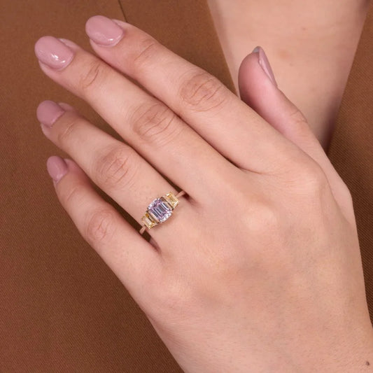 Emerald Cut Lab Diamond Ring with Tapered Side Stones - View 2