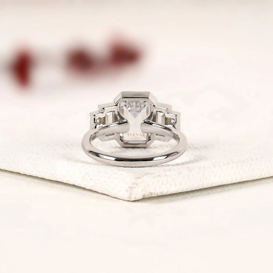 Emerald Cut Bezel Five Stone Baguette Moissanite Diamond Ring - View 2