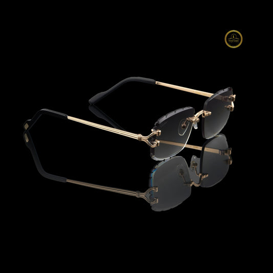 Luxury Rose Gold Rimless Sunglasses with Smoke Gray Crystal-Cut Lenses