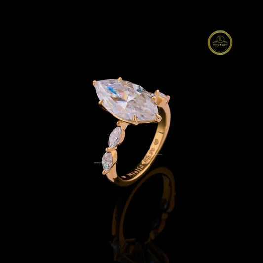 Marquise Cut Lab Diamond Five Stone Engagement Ring - View 2