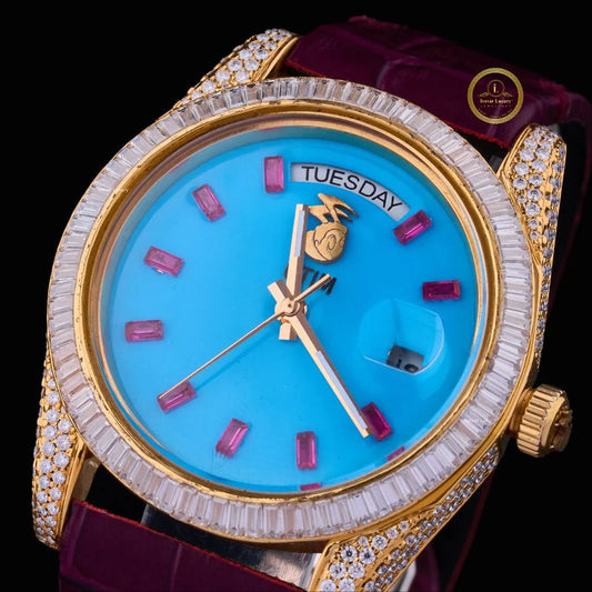 Turquoise Iced-Out Statement Timepiece Luxury Watch