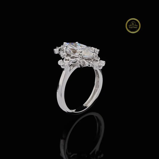 Vintage Marquise Lab Diamond Filigree Engagement Ring - View 2