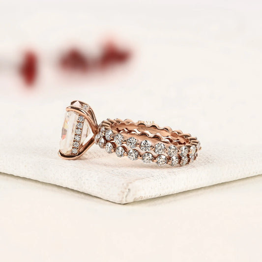 Radiant Cut Hidden Halo Lab Diamond Ring with Twisted Band - View 2