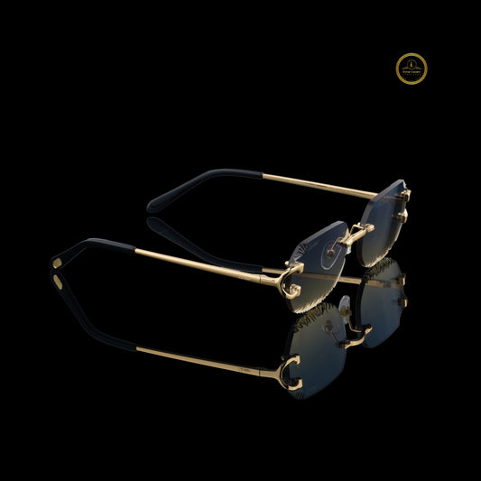 Luxury Rimless Geometric Gold Sunglasses with Crystal-Cut Smoke Gradient Lenses