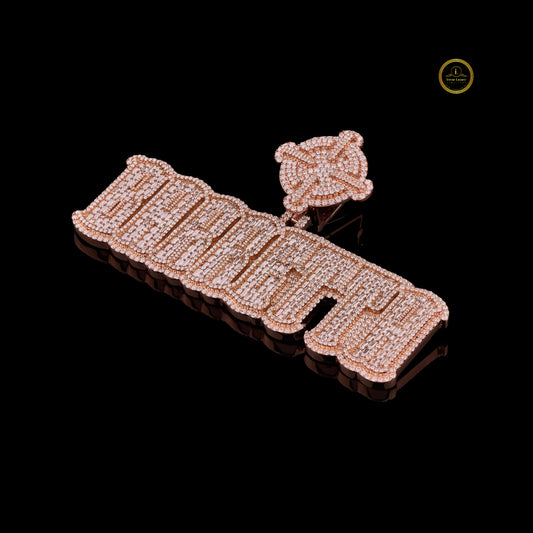 Custom Moissanite "Barrgtta" Nameplate Pendant VVS Rose Gold Iced Out Baguette Diamond Statement Jewelry By Ivevar