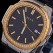 Luxury Diamond-Set Black Dial Bezel Diamond Leather Strap Watch - View 2