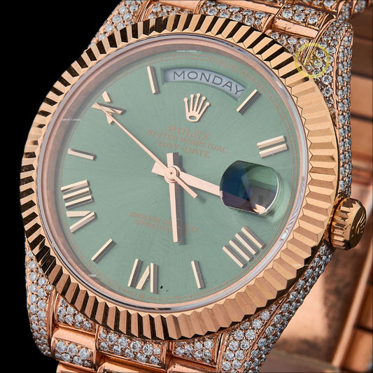 Full Iced-Out Green Dial Men's Luxury Timepiece Watch