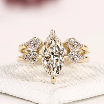 Marquise Cut Side Lab Diamond Bridal Set Ring With Open Gap Band