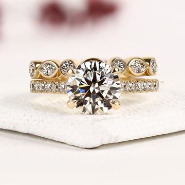 Solitaire with Pave Accents Round Lab Diamond Bridal Set Ring