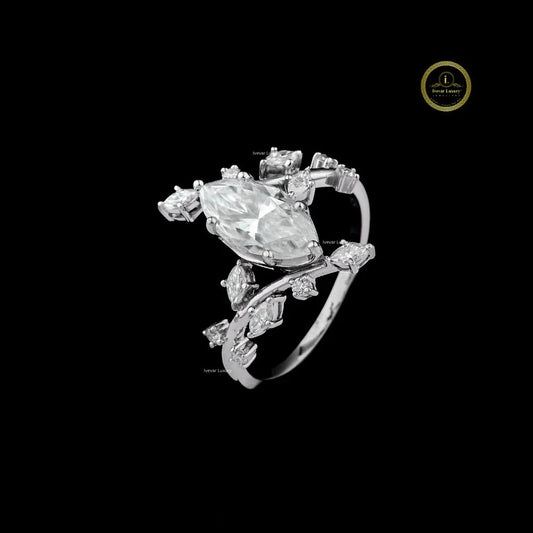 Marquise Moissanite Diamond Leaf Vine Engagement Ring - View 2