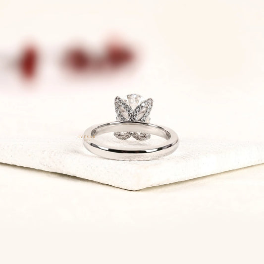 Oval Cut Lab Diamond Solitaire Engagement Ring with Four-Prong Setting - View 2