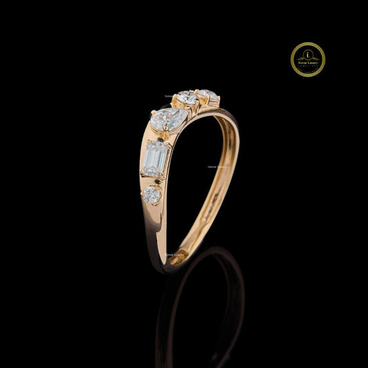 Pear, Baguette & Round Cut Moissanite Diamond Band Ring - View 2