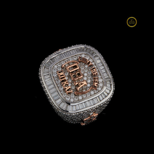 Custom Two-Tone Lab Grown Diamond Championship Ring with Baguette and Pave Detailing By Ivevar