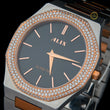 Men's Two-Tone Rose Gold Watch with Black Dial and Diamond Bezel - View 2