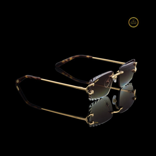 Modern Gold Rimless Sunglasses with Faceted Smoke Brown Lenses