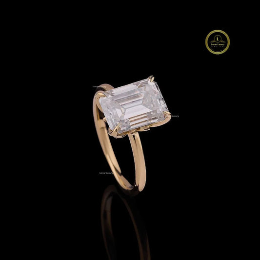 Solitaire Emerald Lab Diamond Cathedral Engagement Ring - View 2