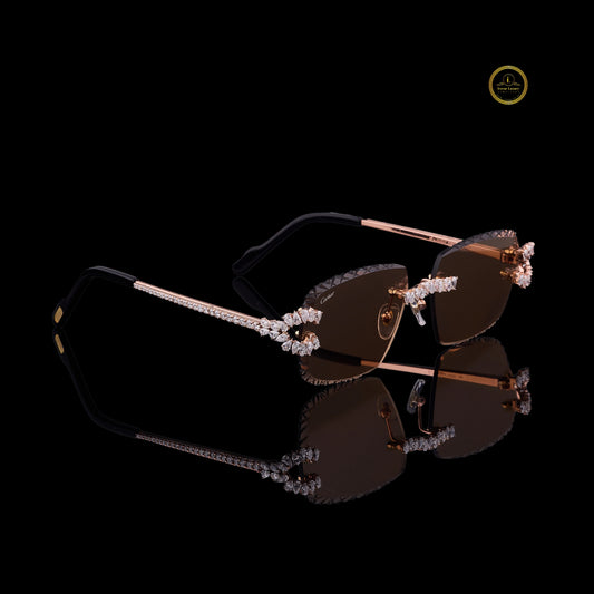 Royale Diamond Pear Cut Rimless Sunglasses Elite Luxury Eyewear Collection