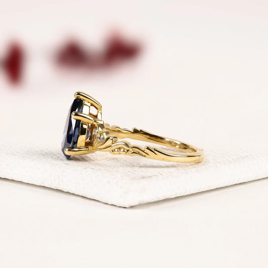 Pear Cut Blue Sapphire Moissanite Diamond Ring Wedding Band - View 2
