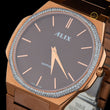 Men's Rose Gold Watch with Brown Dial and Diamond Bezel - View 2