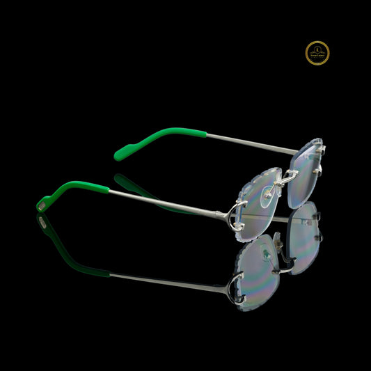 Premium Silver Rimless Sunglasses with Smoke Gray Crystal-Cut Lenses