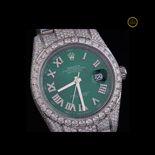 Elegant Green Roman Dial Diamond Watch By Ivevar