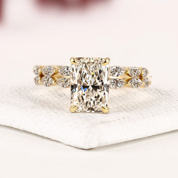 Radiant Cut Solitaire Lab Diamond Engagement Ring with Bridal Marquise Diamond Ring Set