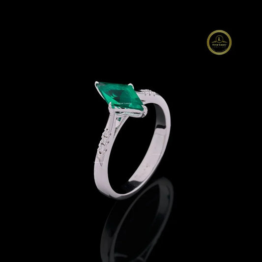 Kite Cut Green Gemstone Pave Moissanite Engagement Ring - View 2