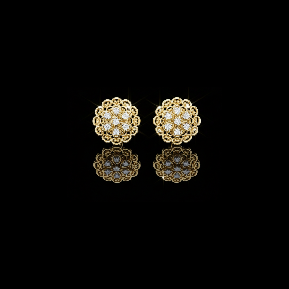 Royal Bloom Floral Stud Earrings Finish with Round Lab Grown Diamonds