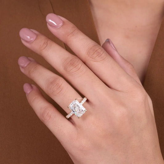 Radiant Cut Solitaire Lab Diamond Pave Wedding Ring - View 2