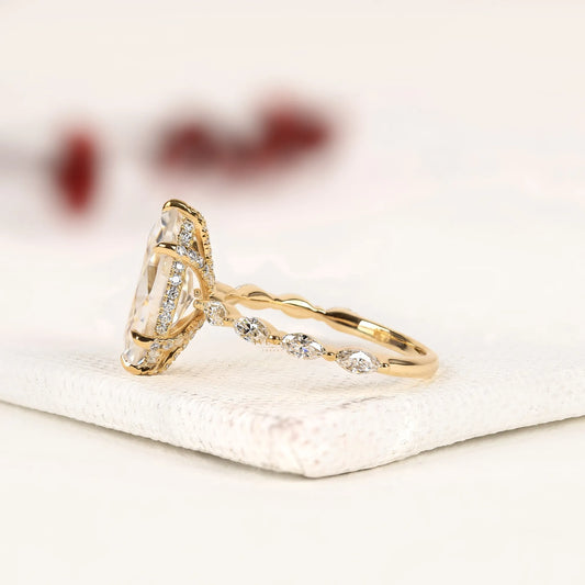 Marquise Cut Lab Diamond Engagement Ring with Marquise Side Stones - View 2