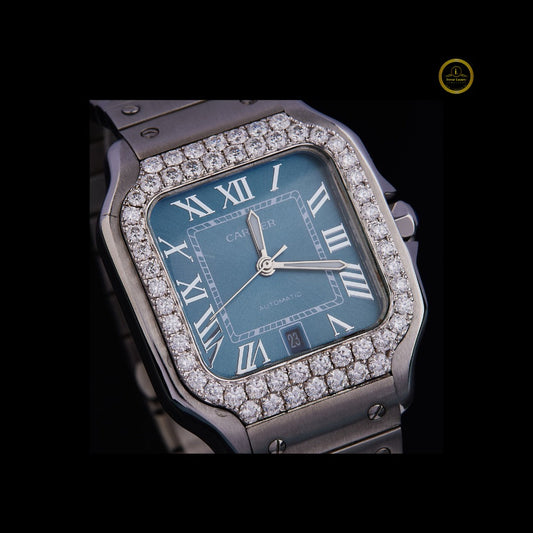Custom Diamond Bezel Wristwatch with Blue Roman Dial By Ivevar